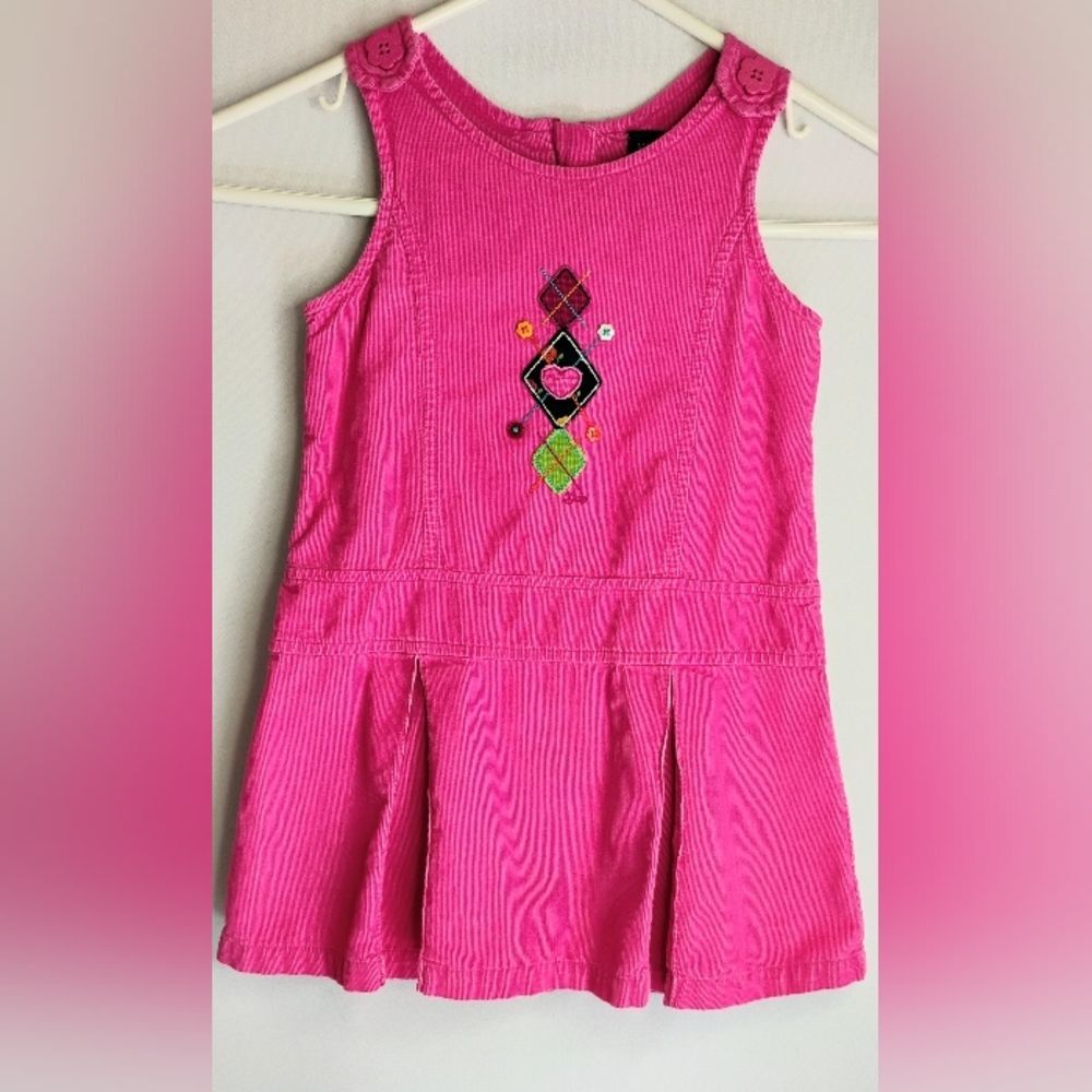 Baby Gap Pink Romper Dress Corduroy Sz 3 T Zips Argyle Appliques Cotton V-3